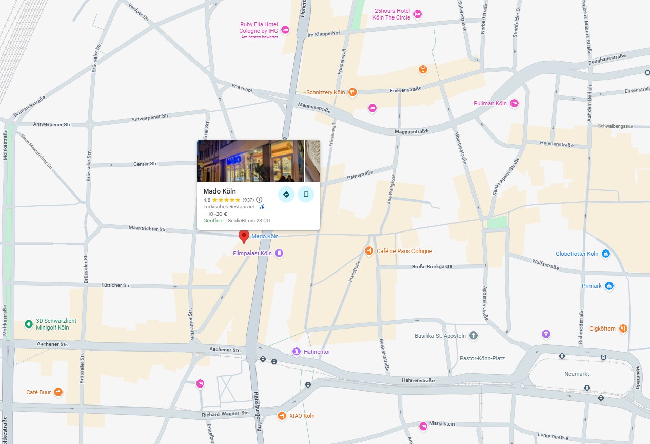 Kartenausschnitt: Mado Köln am Hohenzollernring